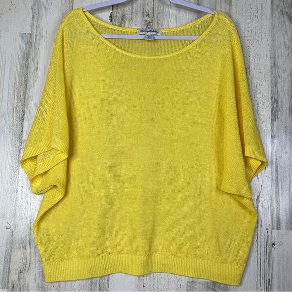 Tommy Bahama Linen Shirt Women’s XL Yellow Short Sleeve Boxy Fit Lightweight Top - Picture 1 of 8